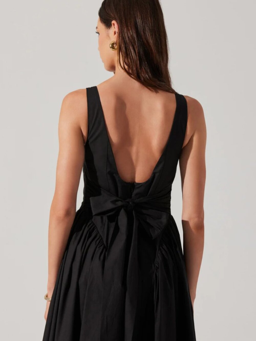 Aster Vinya Black Poplin Drop Waist Midi Dress with Pockets Size XS - Picture 3 of 11